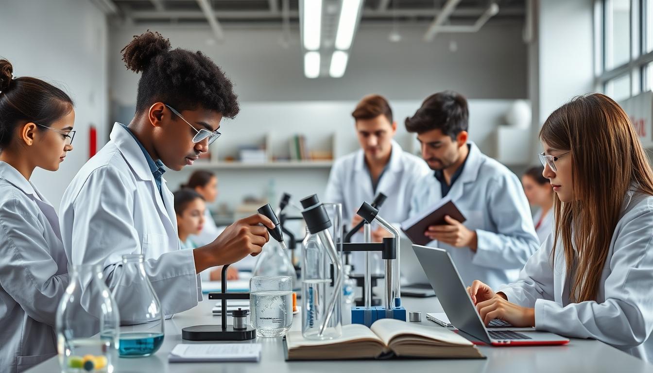 Students working in research laboratory