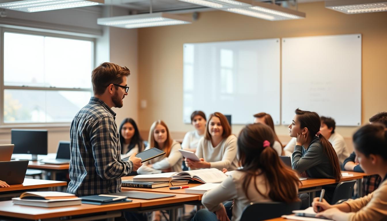 Student using a study guide to organize academic notes