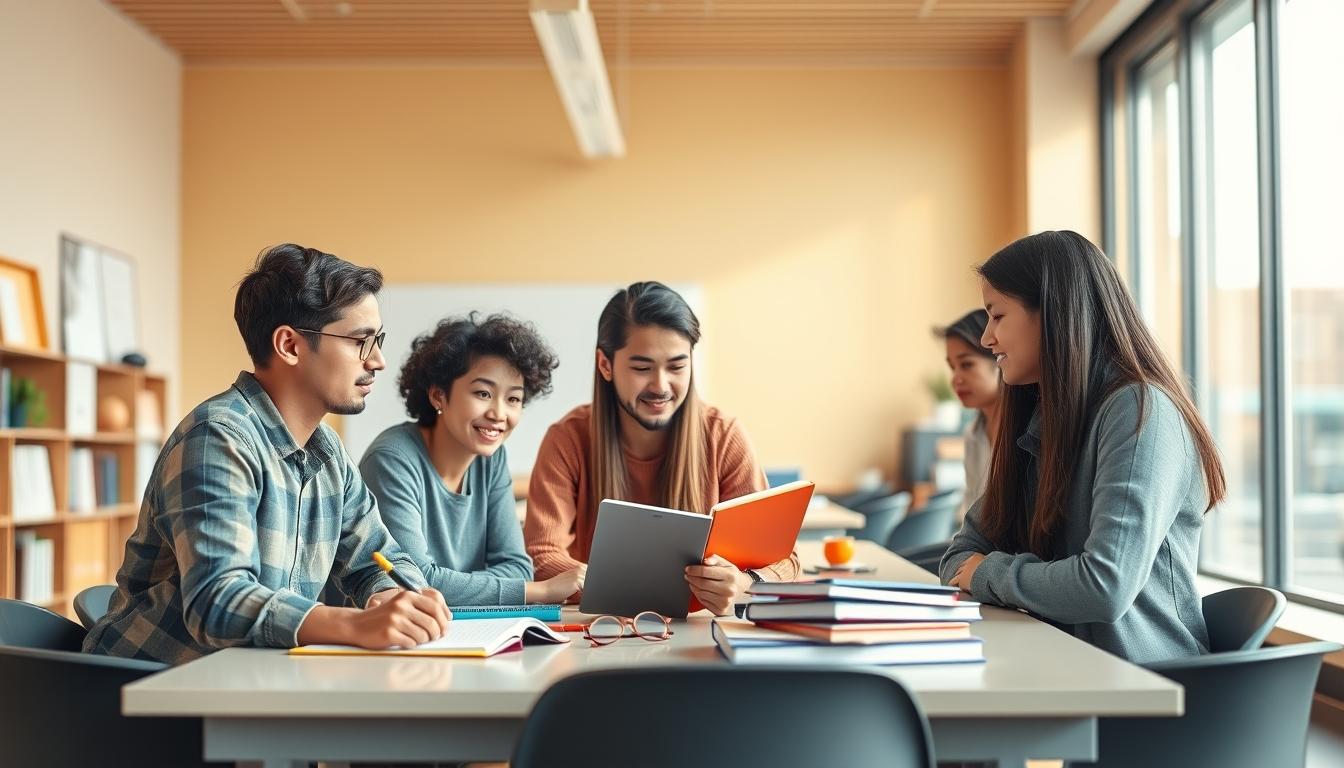 Students collaborating in study space
